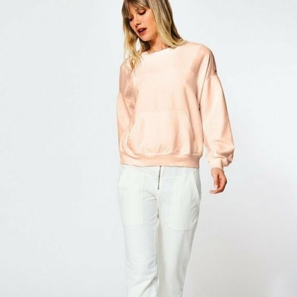 Young Fabulous Broke Drew Oversized Mixed Media Peach Pullover Sweatshirt Top XS - Picture 3 of 9